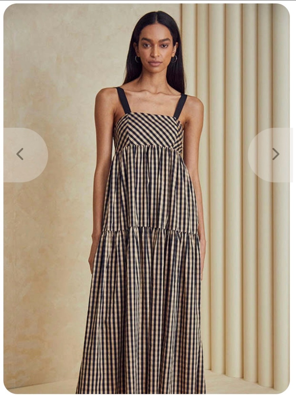 HUNTER BELL Black and Tan Gingham Tiered Maxi Dress